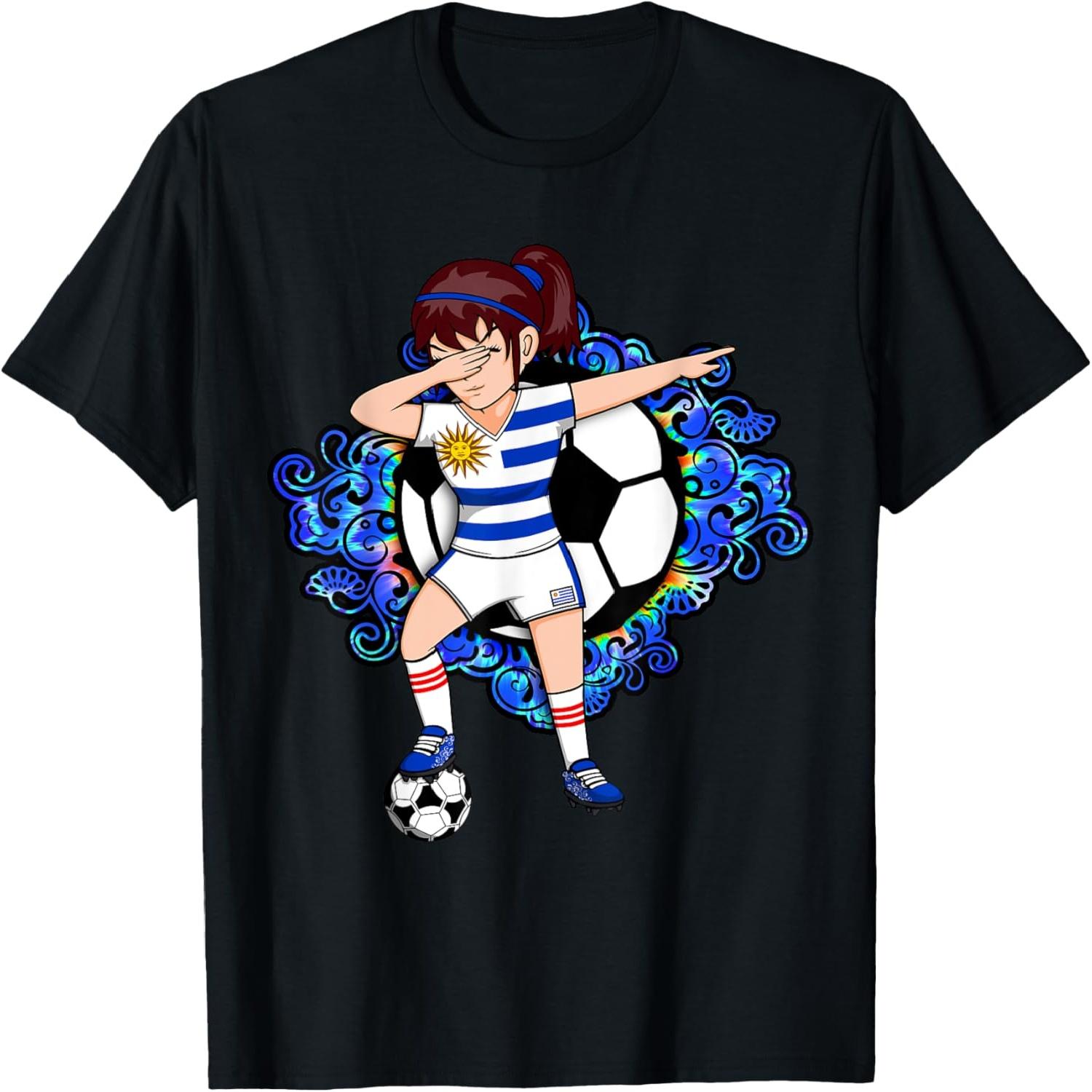 Dabbing Soccer Girl Uruguay Jersey Floral Football Flower T-Shirt S