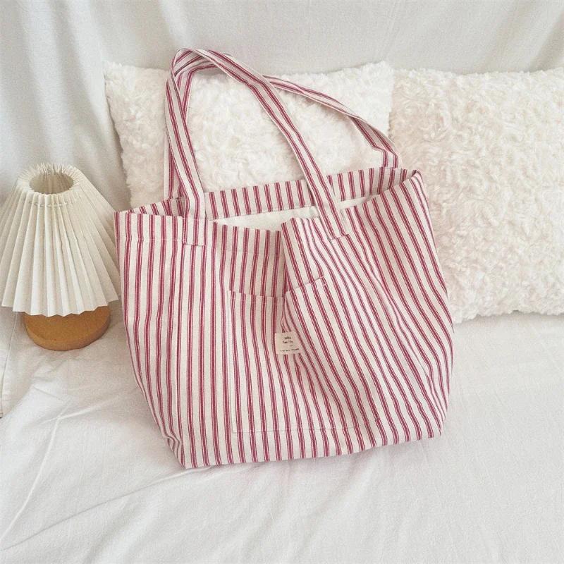 Striped Design Women's Shoulder Storage Bag Large Capacity Female Portable Shopping Bags Simple Ladies Casual Tote Purse Handbag