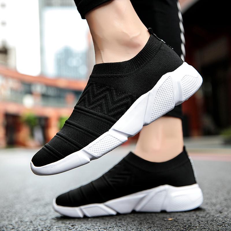 Couples Fashion Breathable Socks Solid Color Flyknit Sports Shoes Men's and Women's Outdoor Casual Shoes One Kick Off