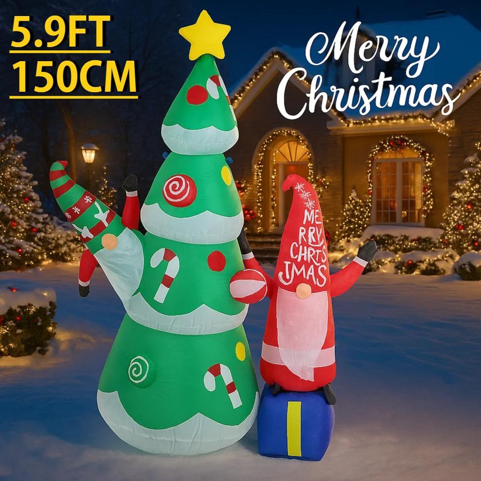 5.9FT LED Light Inflatable Christmas Elf Yard Decorations Tree Gnome Xmas Toy Supplies Xmas Home Decor Ornaments Holiday Gift