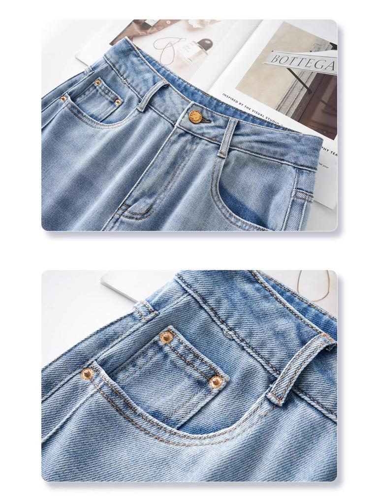 Women's Light Blue High-Waist Retro Wide-Leg Jeans - Spring 2025 Loose Straight Style