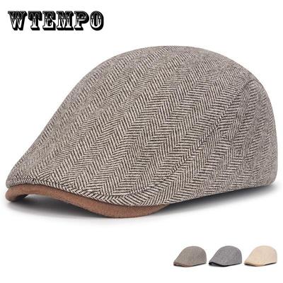 Unisex Vintage Płaski Beret, Klasyczny Wzór Kraty Brytyjski Styl Czapeczka Malarska Kapelusz Gazeciarza dla Kobiet i Mężczyzn