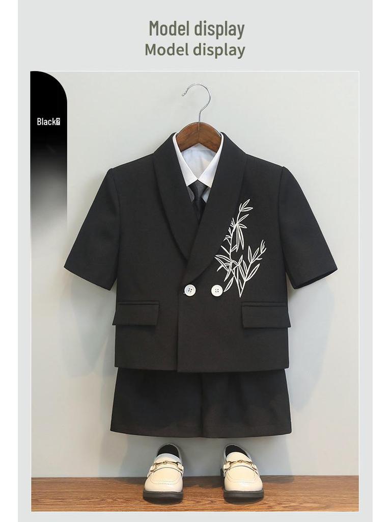 Boys' Chinese Style Summer Suit: Short Sleeve Embroidered Set for Weddings