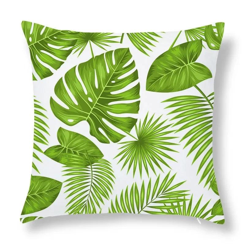 Green Leaf Print Decorative Pillowcase Car Sofa Square Cushion Pillowcase
