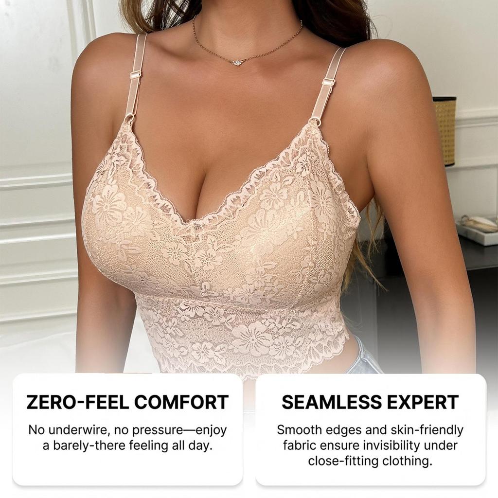 Zeriluna Elegant Wireless Push-Up Lace Underwear – Soft, Breathable, and Beautifully Trimmed to Enhance Your Bust.