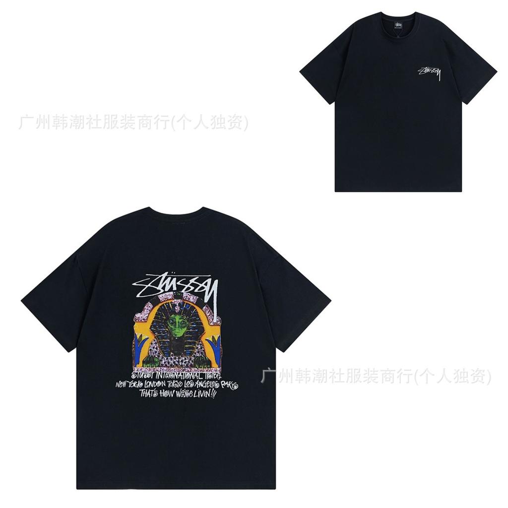 [2] American trendy brand short-sleeved t-shirt black and white collection printed short-sleeved t-shirt casual couple men and women of the same style
