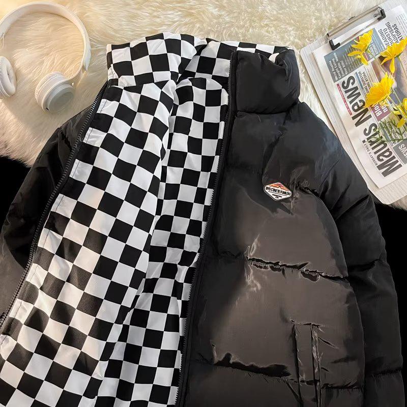 Palton reversibil în carouri Jachetă largi pentru damă cu guler