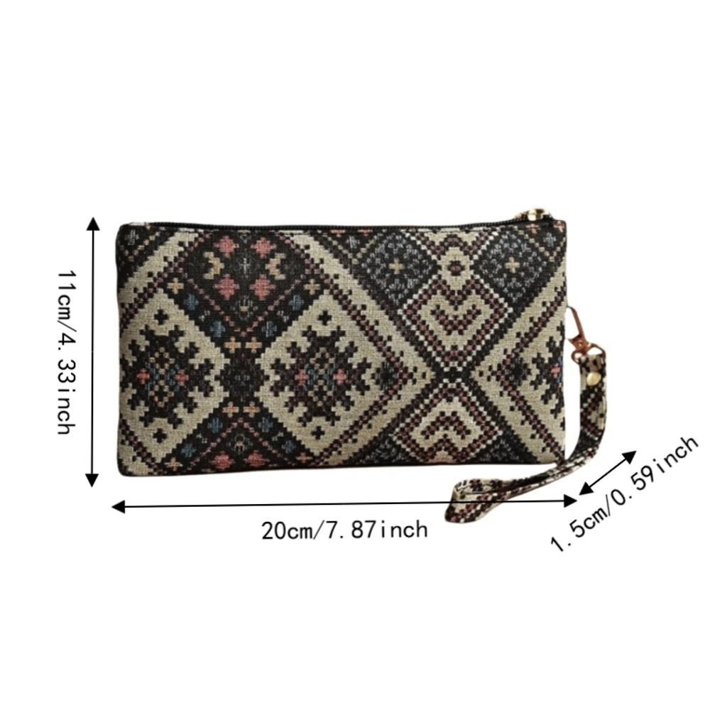 Retro Ethnic Style Clutch Purse Double Zipper Wristlet Wallet Long Wallet Cell Phone Storage