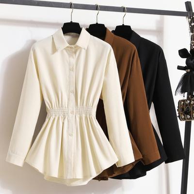 Women's Plus Size Blouse Korean Style Spring Autumn Loose Elegant Casual Mid-length Tops Long Sleeved Waist Cinching Shirts