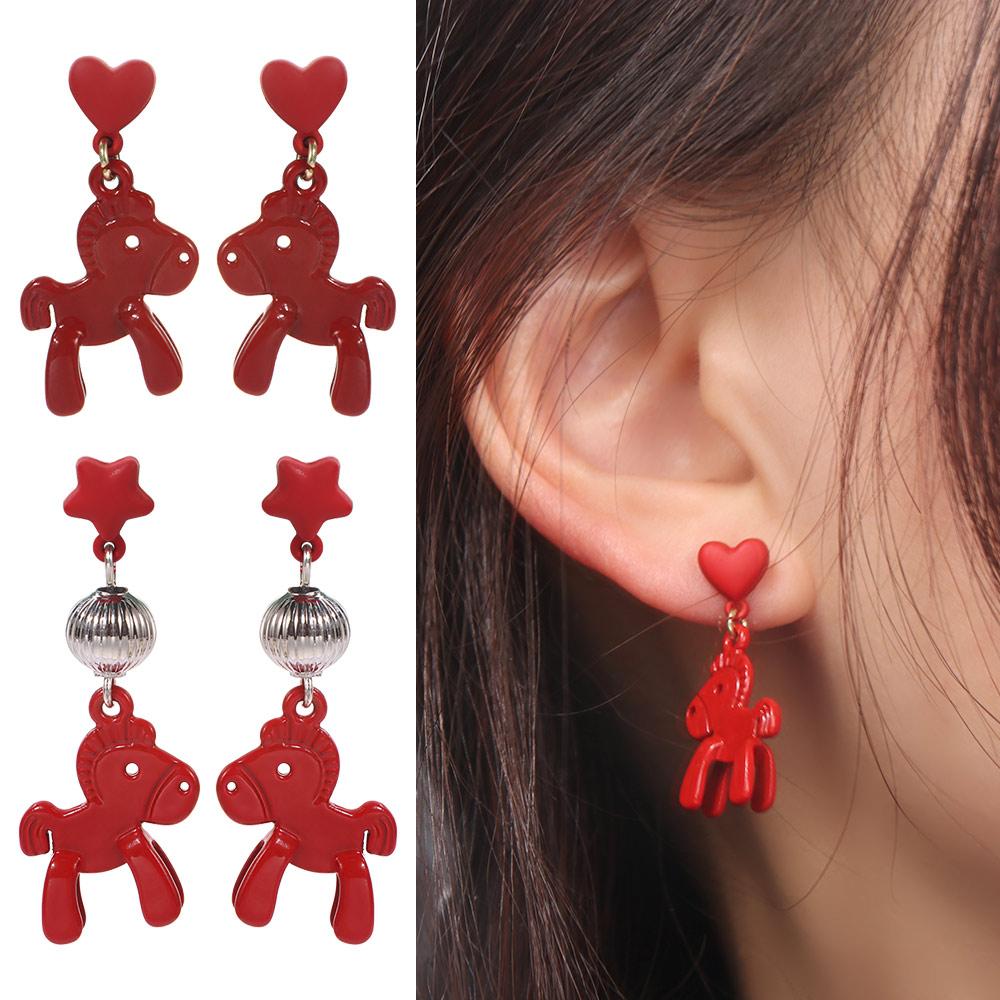 Cartoon Horse Chinese Style Pony Earrings Heart Star Horse Drop Earrings  Party