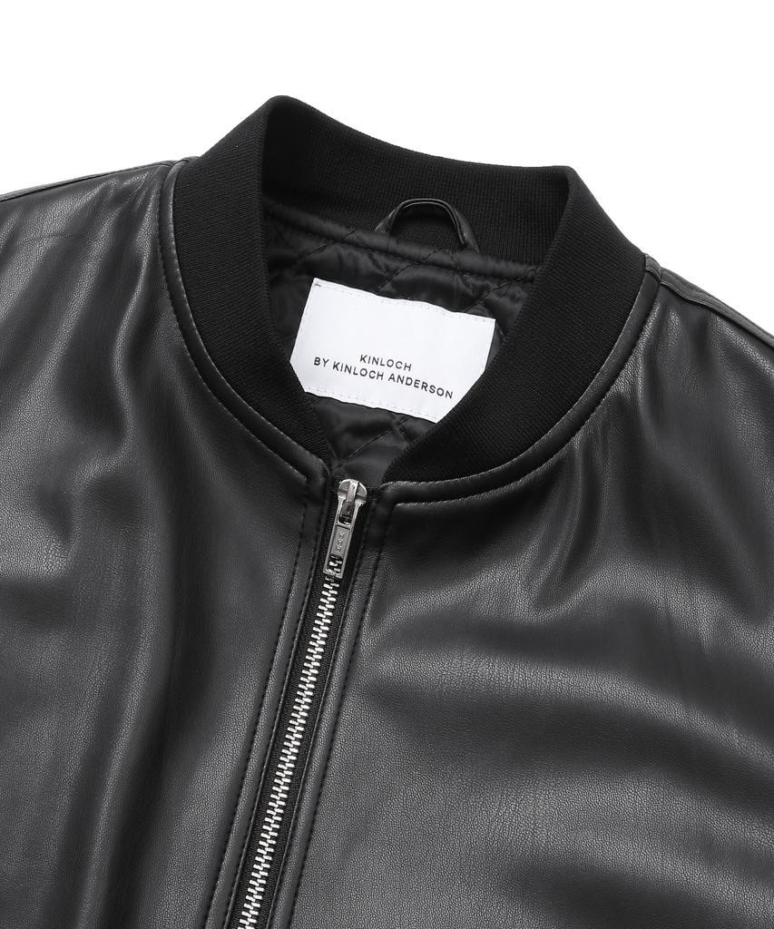 Connect Kinloch [Synthetic Leather] Oversized Ma-1 Bomber Jacket (Black)