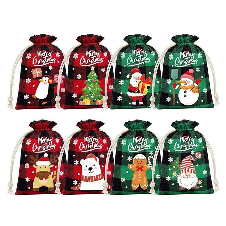 

24 шт. мешковины для рождественских подарков с завязками - узоры в виде буйволиной клетки и снежинок, многоразовые льняные мешочки для подарков на праздничные вечеринки и упаковки подарков 3set-24 PCS BAGS