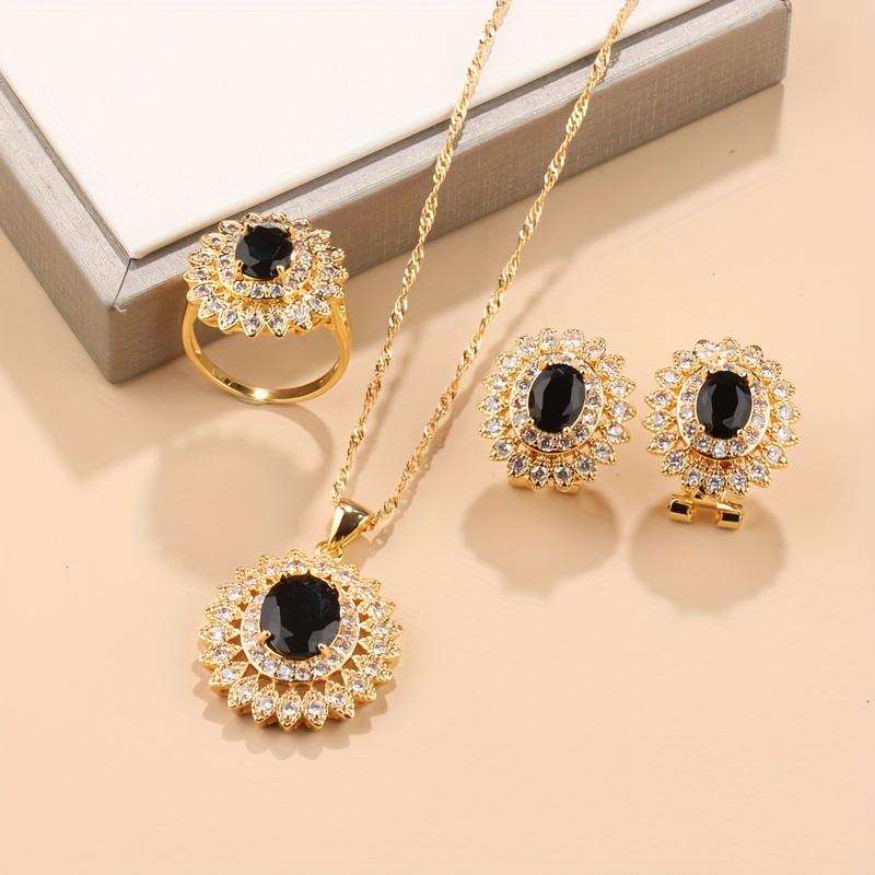 High-Quality Synthetic Zircon Sunflower Series Earrings Necklace Pendant Ring Bridal Wedding Fashion Jewelry Set