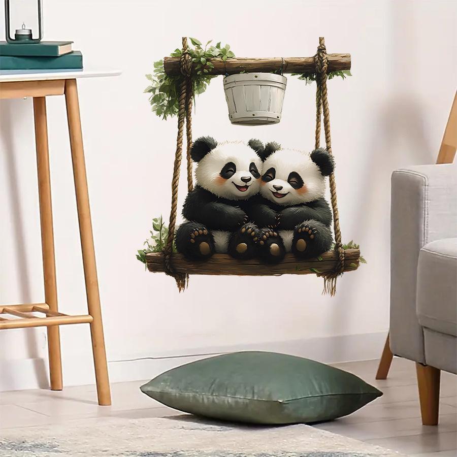 Cute Panda on a Swing Self-Adhesive Wall Stickers, Decor for Bedroom Kitchen Fridge Bathroom Toilet Decoration