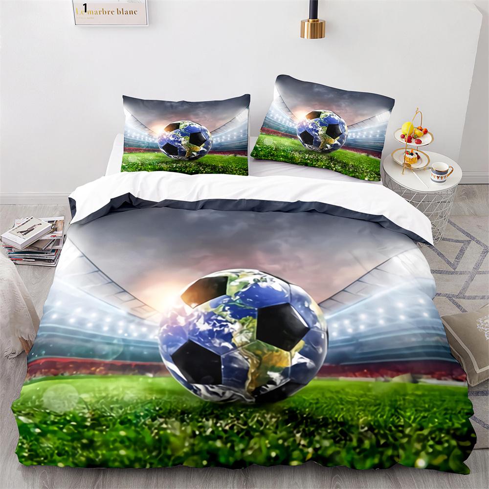 Soccer Duvet Cover Set Football Sport Galaxy Background Polyester Comforter Cover King Queen Twin Full Size For Kids Boys Girl