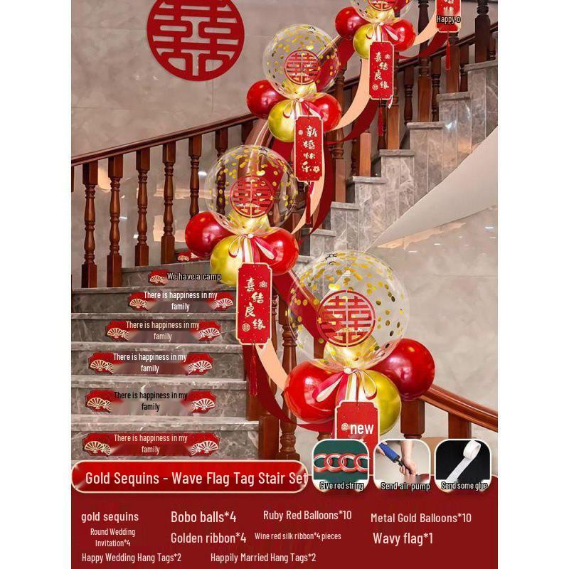 Tinsel Wedding Room & Stair Décor Set with Balloons - Bride & Groom's Side Decoration Kit