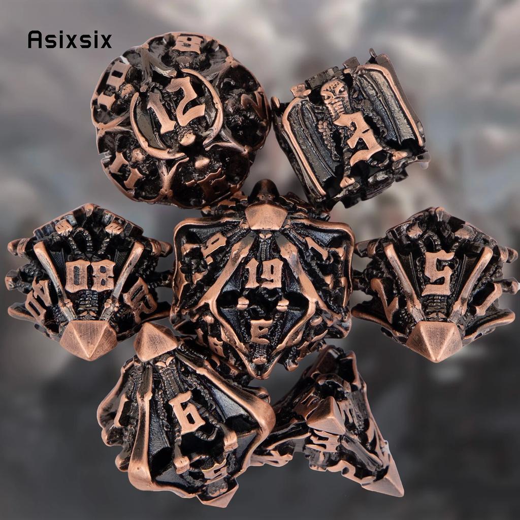 7 ks Copper Bat Kovové kostky Pevný kov Polyedrická sada kostek Vhodné pro RPG stolní hry Karetní hra