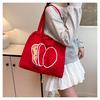 Summer New Korean-style Drawstring Nyl Single-shoulder Tote Bag, Ins Red and White Ctrasting Apple Slice Commuting Handbag