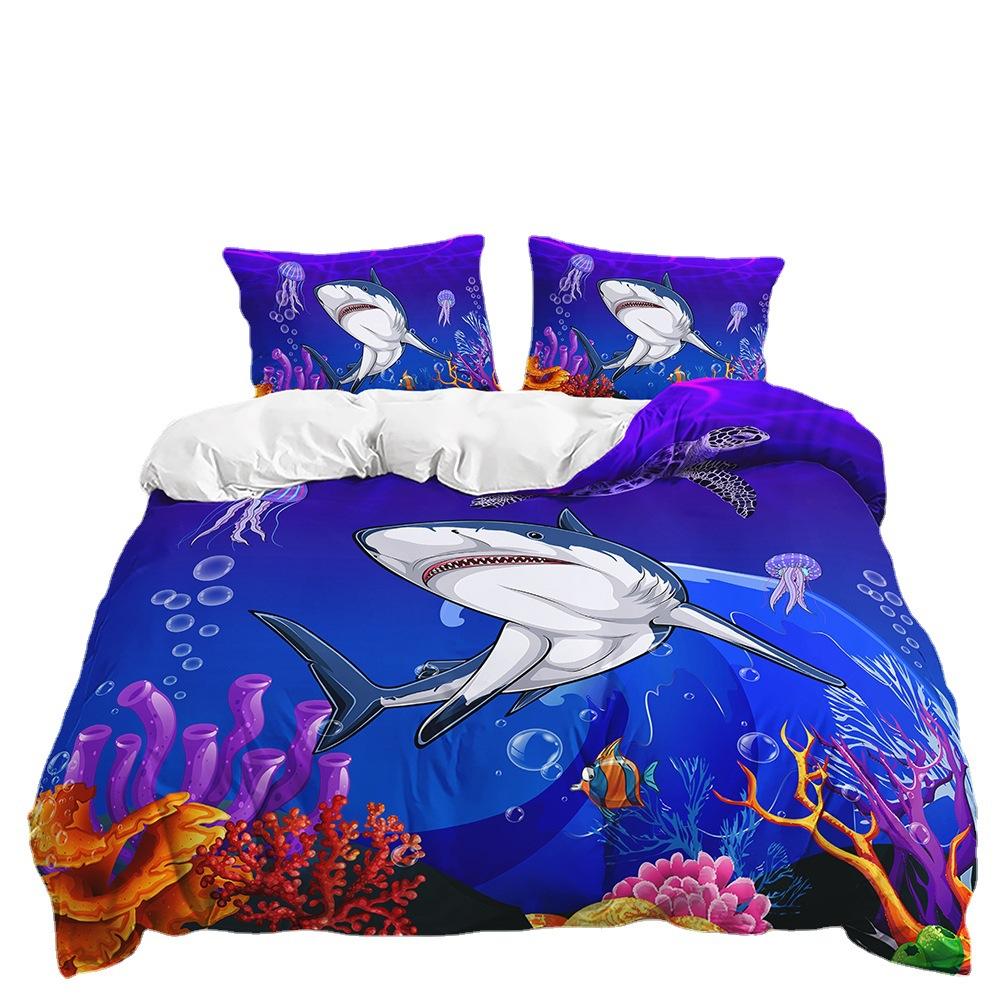 3D Digitaldruck Bett Dreiteilig Tierillustration Meeresleben Tiger Kuh Pferd Set
