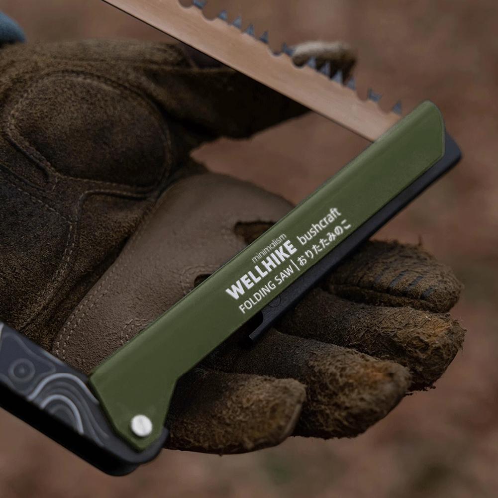 Folding Saw with Storage Bag Cutting Tree Hand Saw Aluminum Alloy Camping Foldable Hand Saw for Backpacking Green