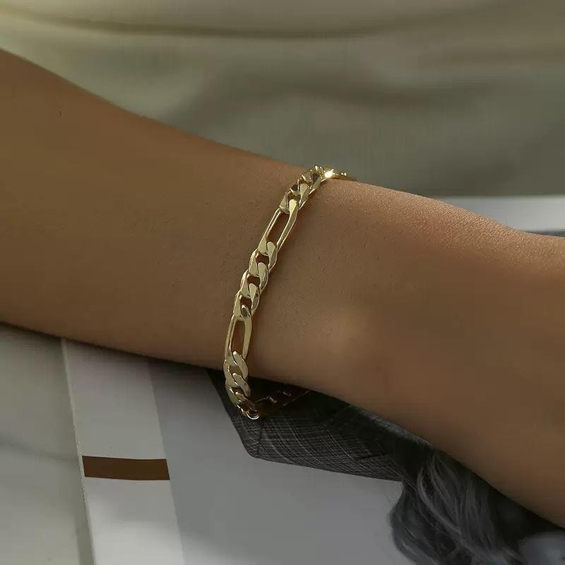 Браслеты из нержавеющей стали золотого цвета для мужчин и женщин, 4 мм, звенья Фигаро, 8 дюймов, геометрический браслет, простые ювелирные изделия, оптом 22CM