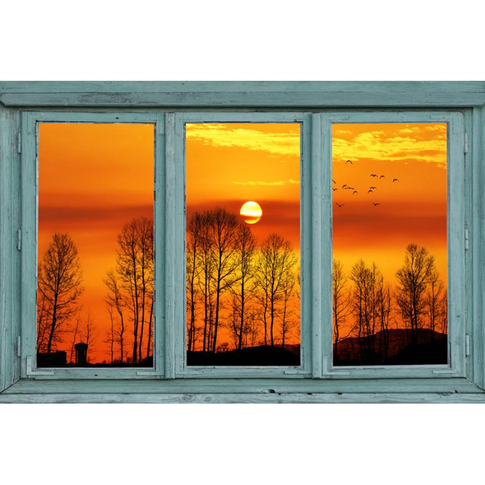 Autumn Lakeside 3D Window View Decal WALL STICKER Decor Art Mural Scenery Nature