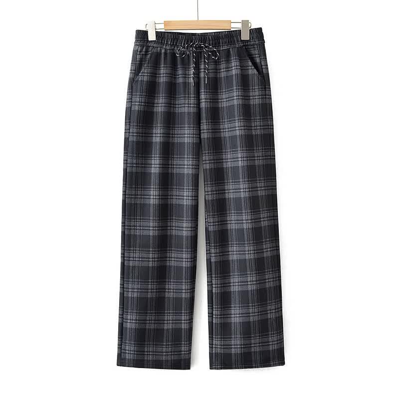 LangSha Women's High-Waisted Plaid Wide-Leg Pants