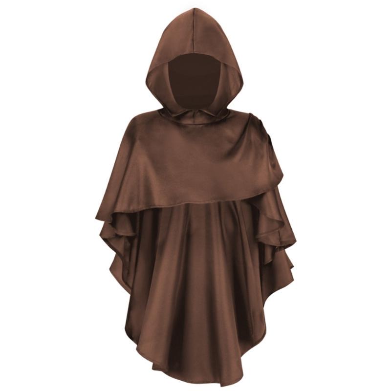 Renaissances Medieval Hooded Scarf Post Apocalyptic Shawl Scarf Shaman Cowl Dressing Up Cape Cosplay Halloween Costume