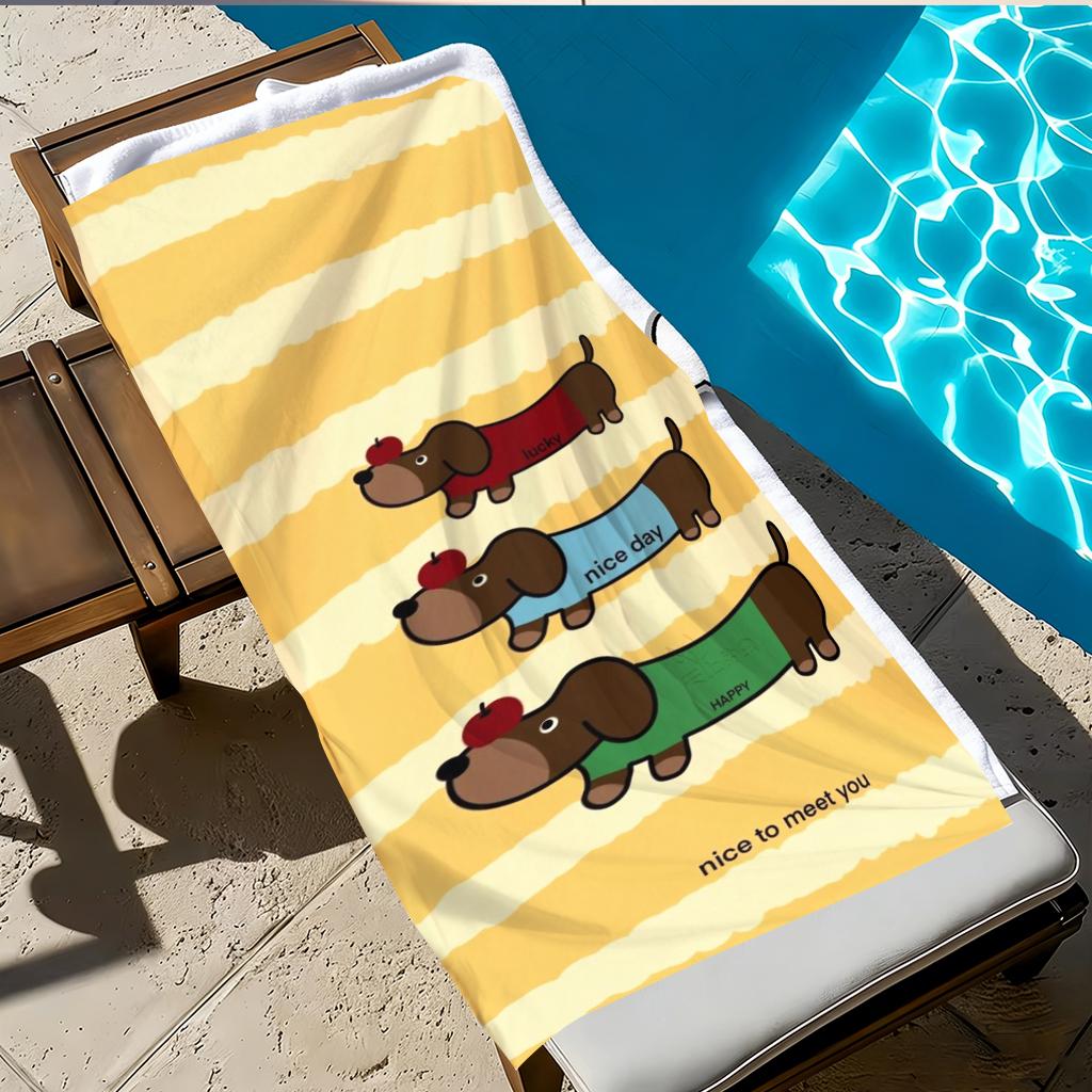 Süßes Dackel Hund Strandtuch, Glücklicher Welpen Druck Mikrofaserhandtuch, Schnelltrocknendes Saugfähiges Handtuch für Strand, Schwimmen, Camping
