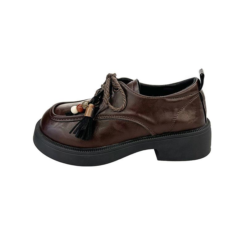 Flat bottom lace-up women's shallow mouth small leather shoes autumn new retro British style Japanese jk single shoes women