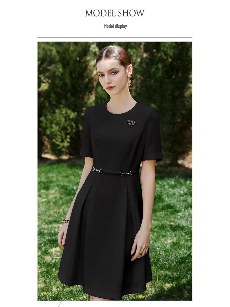 AD Women's Black Round Neck Summer Work Dress - Slimming Formal Office Wear