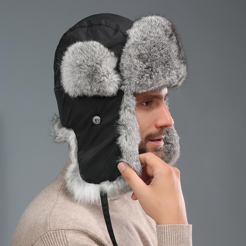 Women s and Men s Winter Genuine Rabbit Fur Bucket Hat Thick and Warmer Trooper Hat for Party and Fishing Appropriate