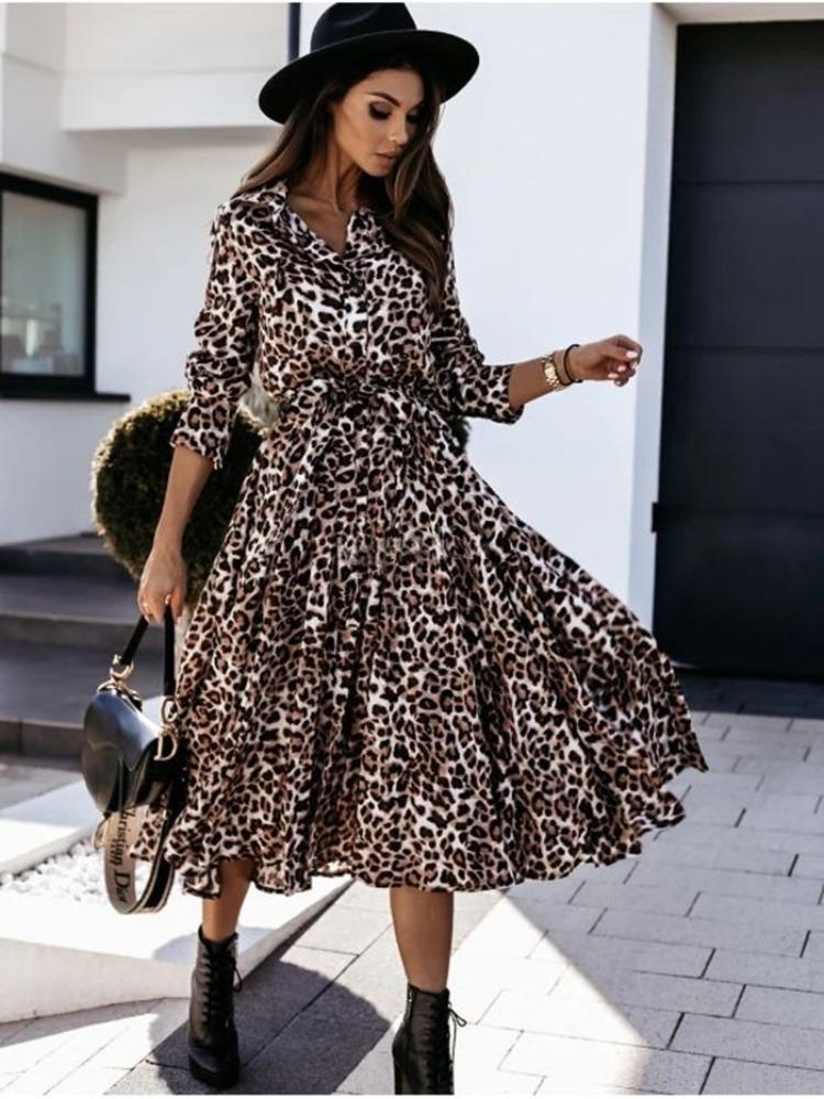

Autumn Winter Long Sleeve V Neck Fashion Print Long Dress Comfortable Lightweight High Recognition Elegant Slimming Flattering Fit S