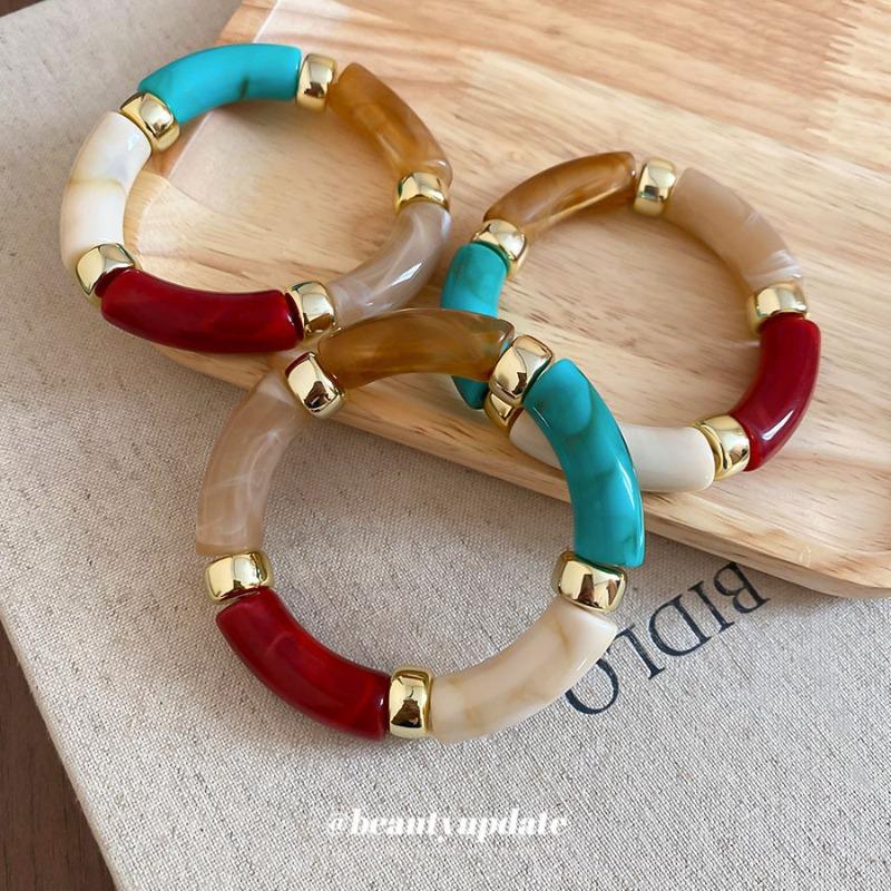 Bohemian smudged acrylic beaded bracelet fashion retro ins style bracelet temperament Maillard style jewelry