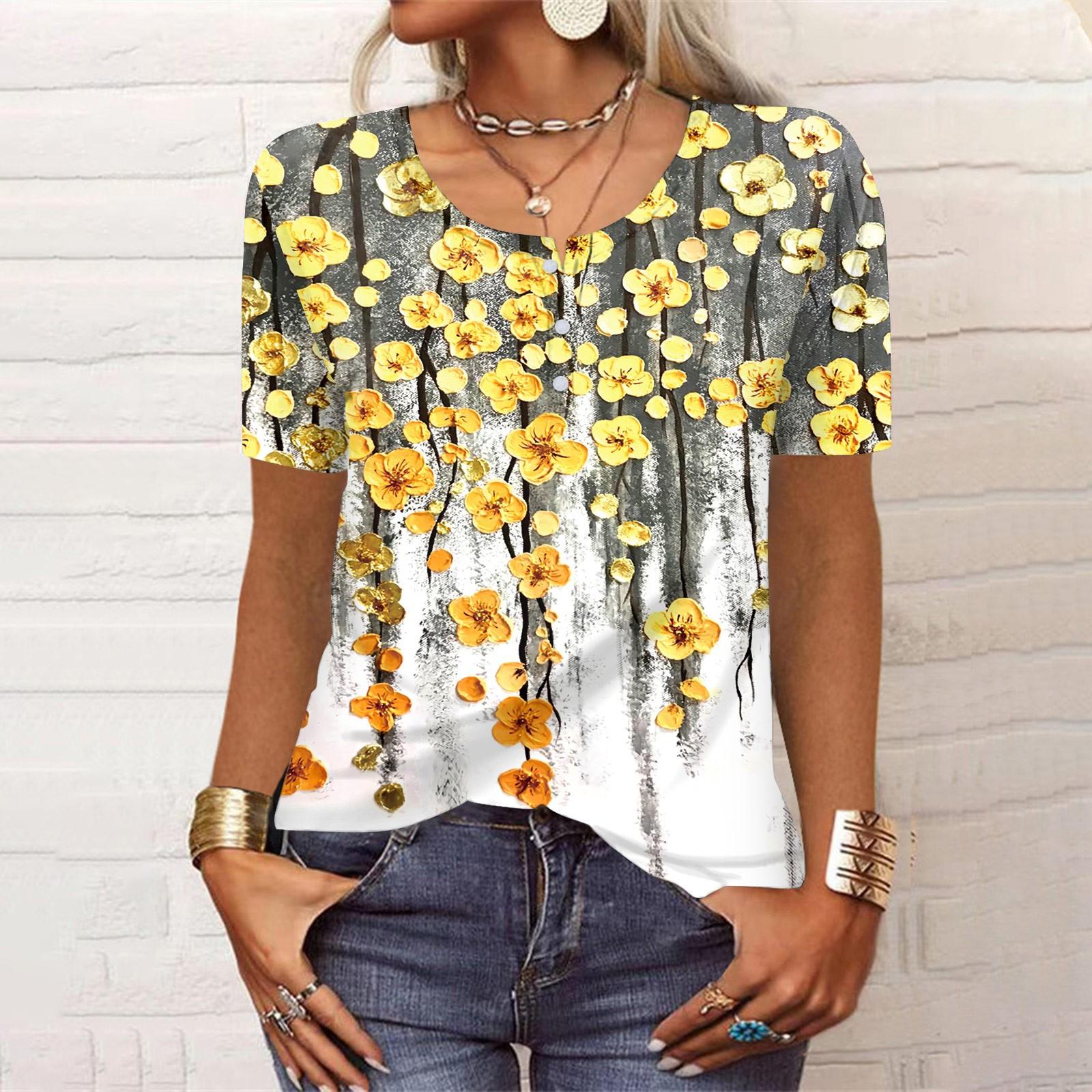 

Женская футболка с круглым вырезом и пуговицами с коротким рукавом и низом, топ L жёлтый