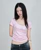 Odeumin Hotfix Shirring Top (Pink)