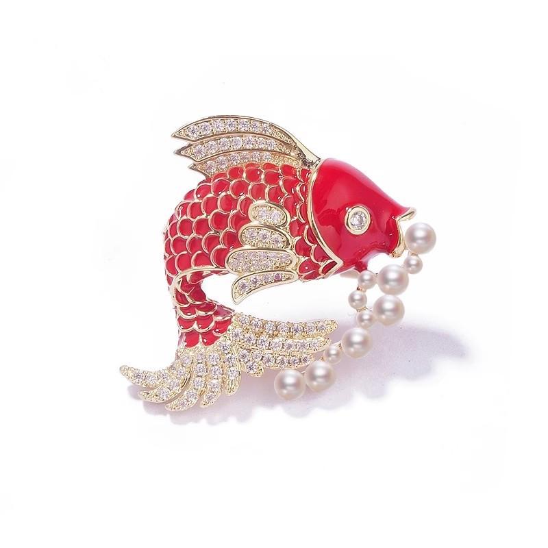 

Chinese style lucky koi brooch more than every year pearl corsage Guochao creative carp pin золотий