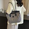 Chic Fashionable Striped Canvas Tote Bag 2024 New Large Capacity Handbag For Women
