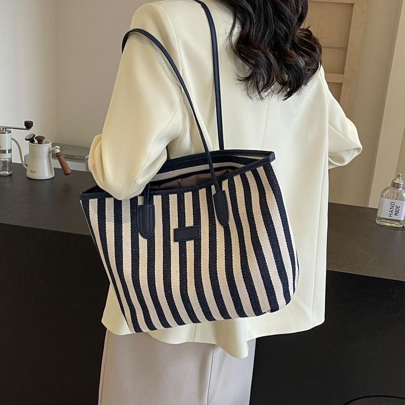 Chic Fashionable Striped Canvas Tote Bag 2024 New Large Capacity Handbag For Women