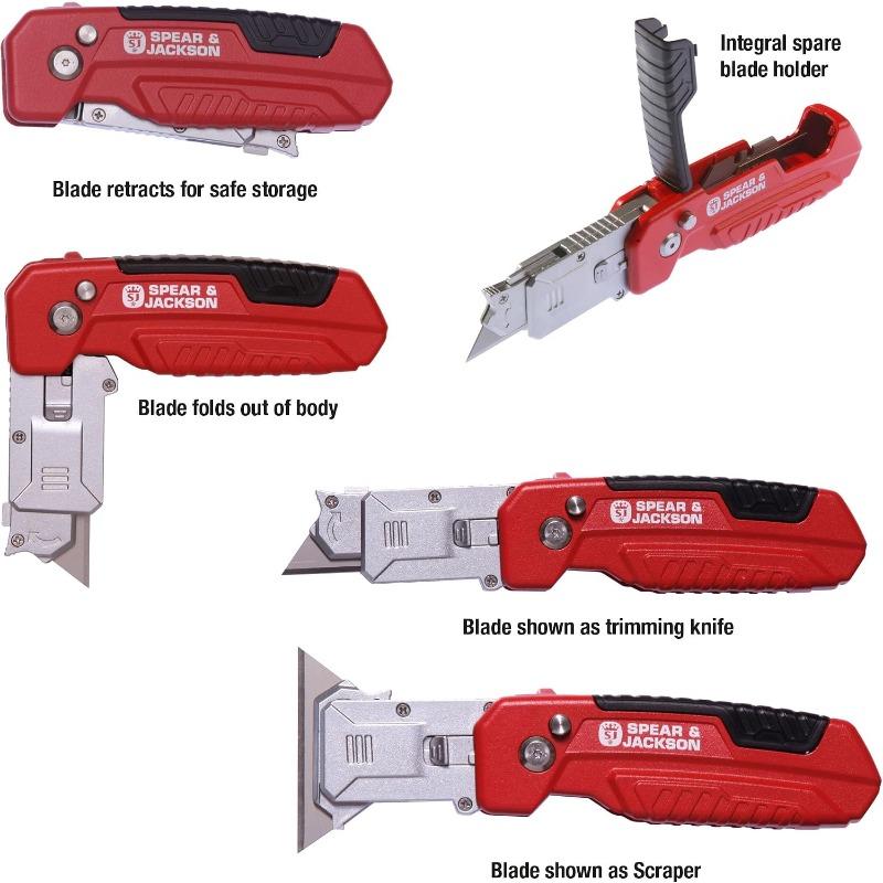 SJ1790 – 2-in-1 Cutting and Scratching Knife – Convertible Utility Knife, Durable Metal Body, Non-Slip Handle, 10 Blades – For Cardboard, Carpet,Vinyl