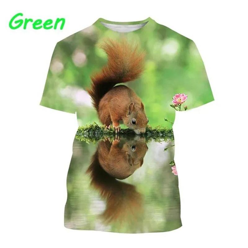 Summer Outdoor Squirrel 3D Printing T Shirt Men Cute Animal Squirrel Pattern Casual Streetwear Cool Short-sleeved Tops Tees