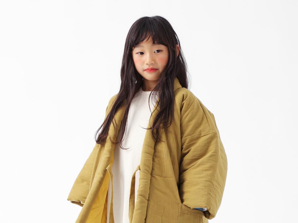TAYU-TAFU Children's Hanten (Four-String Hanten), Kurume Weave, Kids' Size M (120-130cm), Mustard