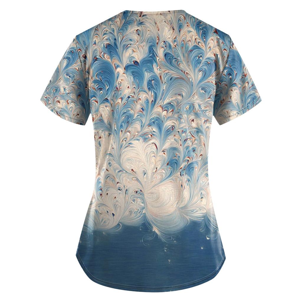 Pracovní uniforma s potiskem nadměrných velikostí pro ženy Potisk s výstřihem do V Krátký rukáv Zábavná trička Pracovní oblečení Tričko s kapsami