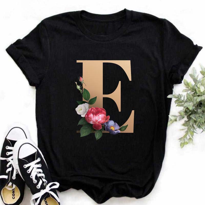 A B C D E English Alphabet  3D Print T Shirt Women New Summer Couples Lovers Harajuku Casual Black Tops Tshirts