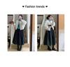 Women's Mid-Length Deep Gray Thickened Woolen Half-Skirt - Elastic Waist, Slimming, Autumn/Winter 2025.