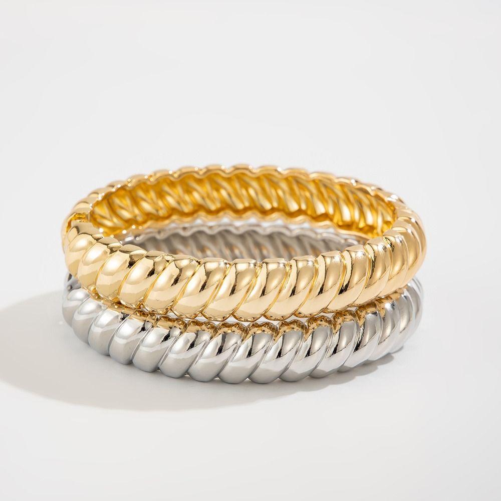 Metal Thread Texture Bangle Thick Women's Hand Bracelet Hip-Hop Retro Spring Bracelet  Men Women