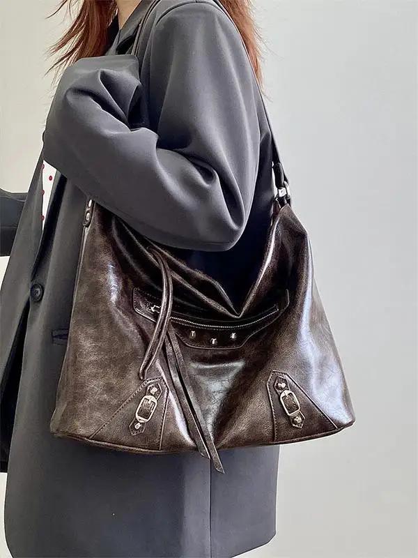 Vintage Maillard Women's Shoulder Bags Large Capacity Ladies Crossbody Bag Fashion PU Leather Female Tote Handbags Underarm Bag