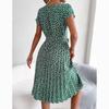 New Summer Short Sleeve Casual Dress Women Sexy Floral Print Pleated Dress for Women Summer High Waist A Line Loose Dresses 24116