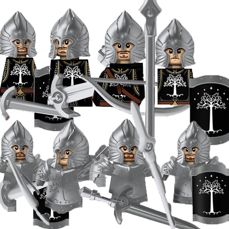 MOC Středověké Vojenské Stavební Kostky Elfský Bojovník Ork Rohan Gondor Rytíř Sada Postav Zvířecí Armáda Zbraň Luk Kuše Hračka