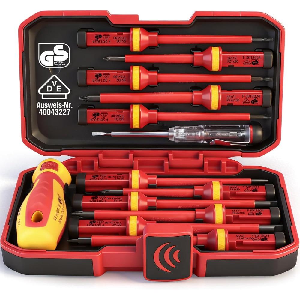 1000V Insulated Electrician Screwdriver Set - 13-Piece Professional Electrician Screwdriver Set with Insulated Handles